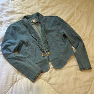 Women's Blue Denim Jacket with Studded Details
